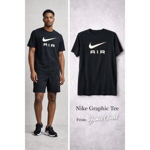 Nike Air Black Graphic T-Shirt Swoosh Logo Tee Made in Mexico Size XL